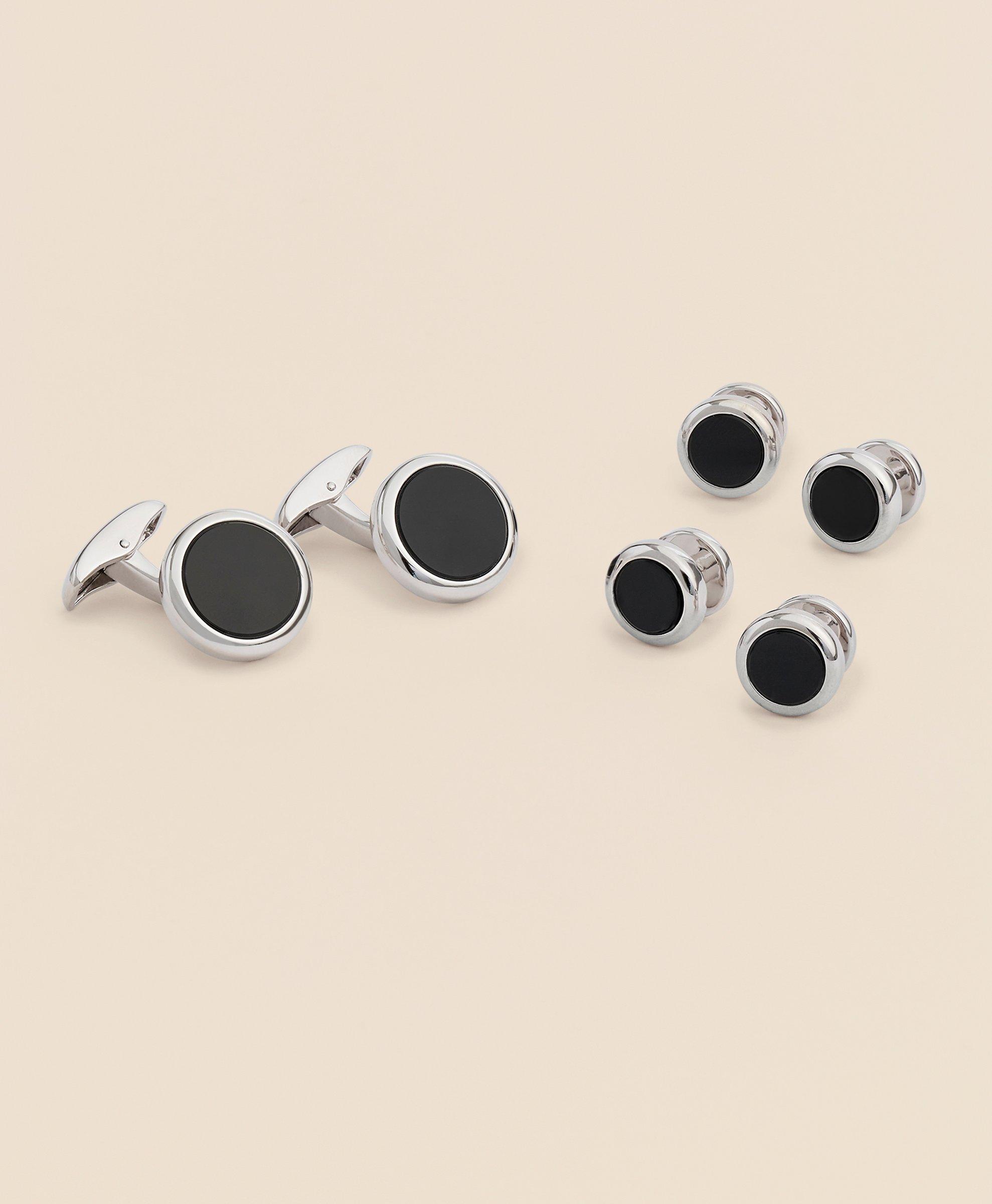 Brooks Brothers Sterling Silver Onyx Rhodium-plated Cufflinks In Silver