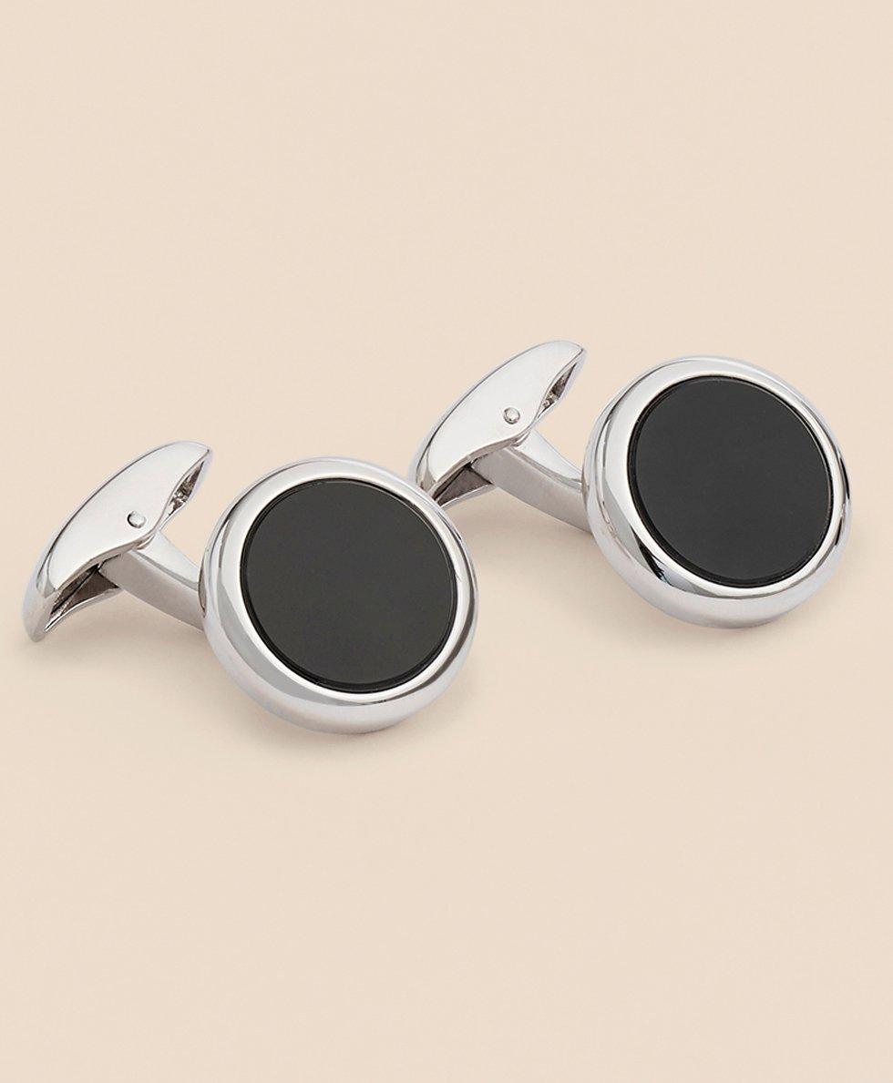 Sterling Silver Onyx Rhodium-Plated Cufflinks