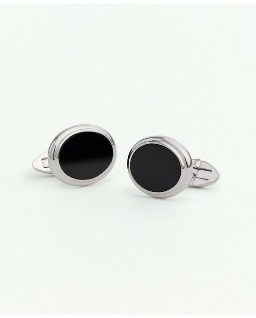 Brooks Brothers Sterling Silver Onyx Oval Rhodium-plated Cufflinks