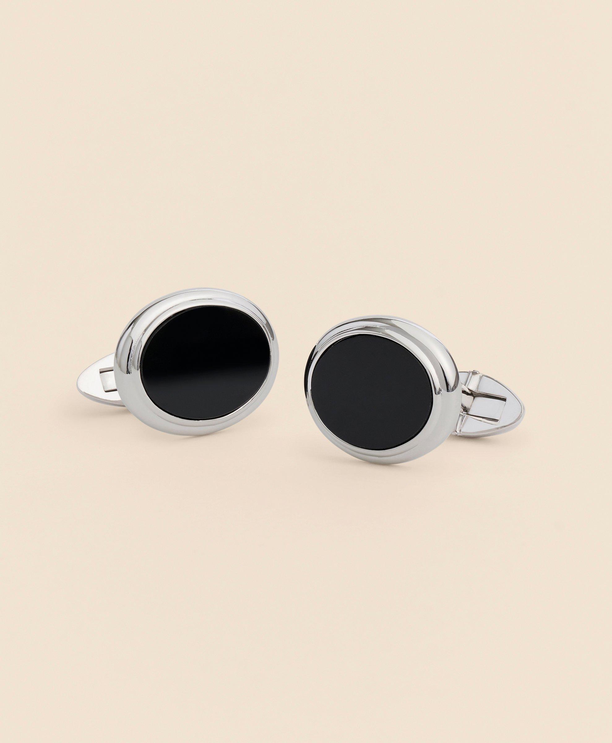 Brooks Brothers Sterling Silver Onyx Oval Rhodium-plated Cufflinks