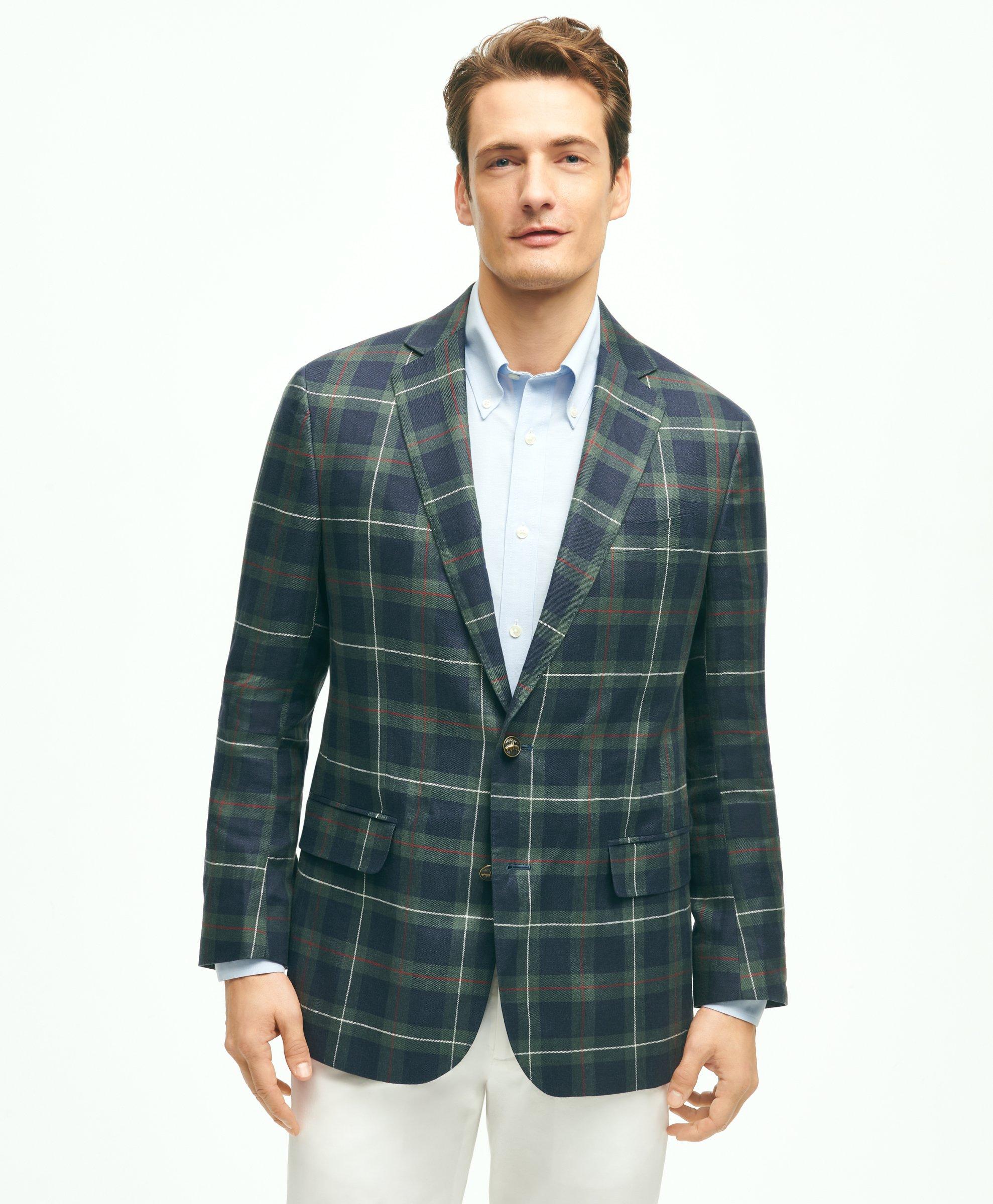 Brooks Brothers Regent Classic-fit Linen Plaid Blazer | Size 42 Regular In Multicolor