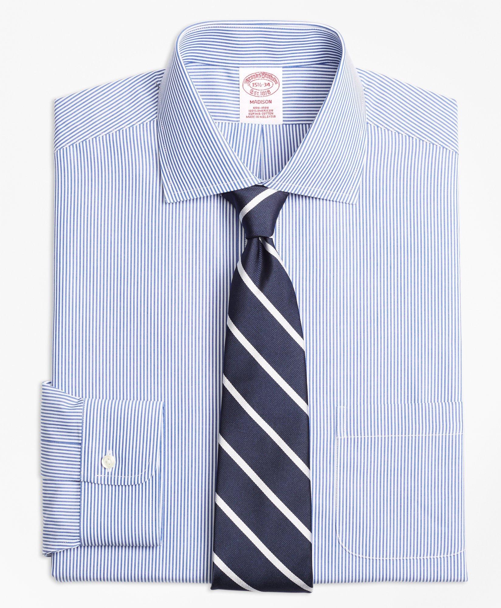 Brooks Brothers Madison Relaxed-fit Dress Shirt, Non-iron Candy Stripe | Blue | Size 14½ 34