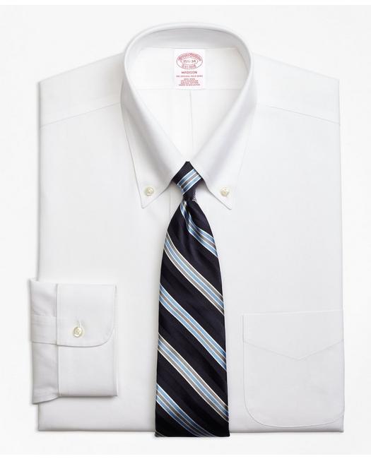 Brooks Brothers Stretch Madison Relaxed-fit Dress Shirt, Non-iron Pinpoint Button-down Collar | White | Size 17 35