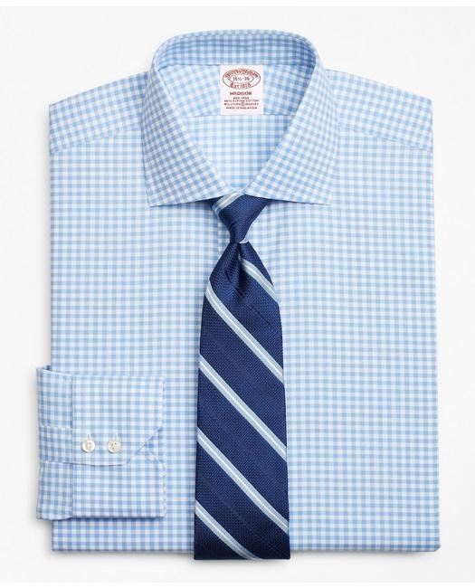Brooks Brothers Stretch Madison Relaxed-fit Dress Shirt, Non-iron Royal Oxford Gingham | Blue | Size 14½ 34