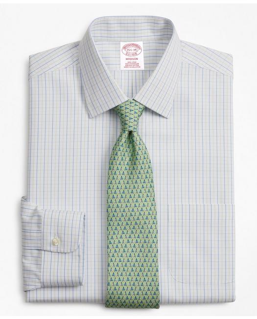 Brooks Brothers Madison Relaxed-fit Dress Shirt, Non-iron Grid Check | Green | Size 14½ 34