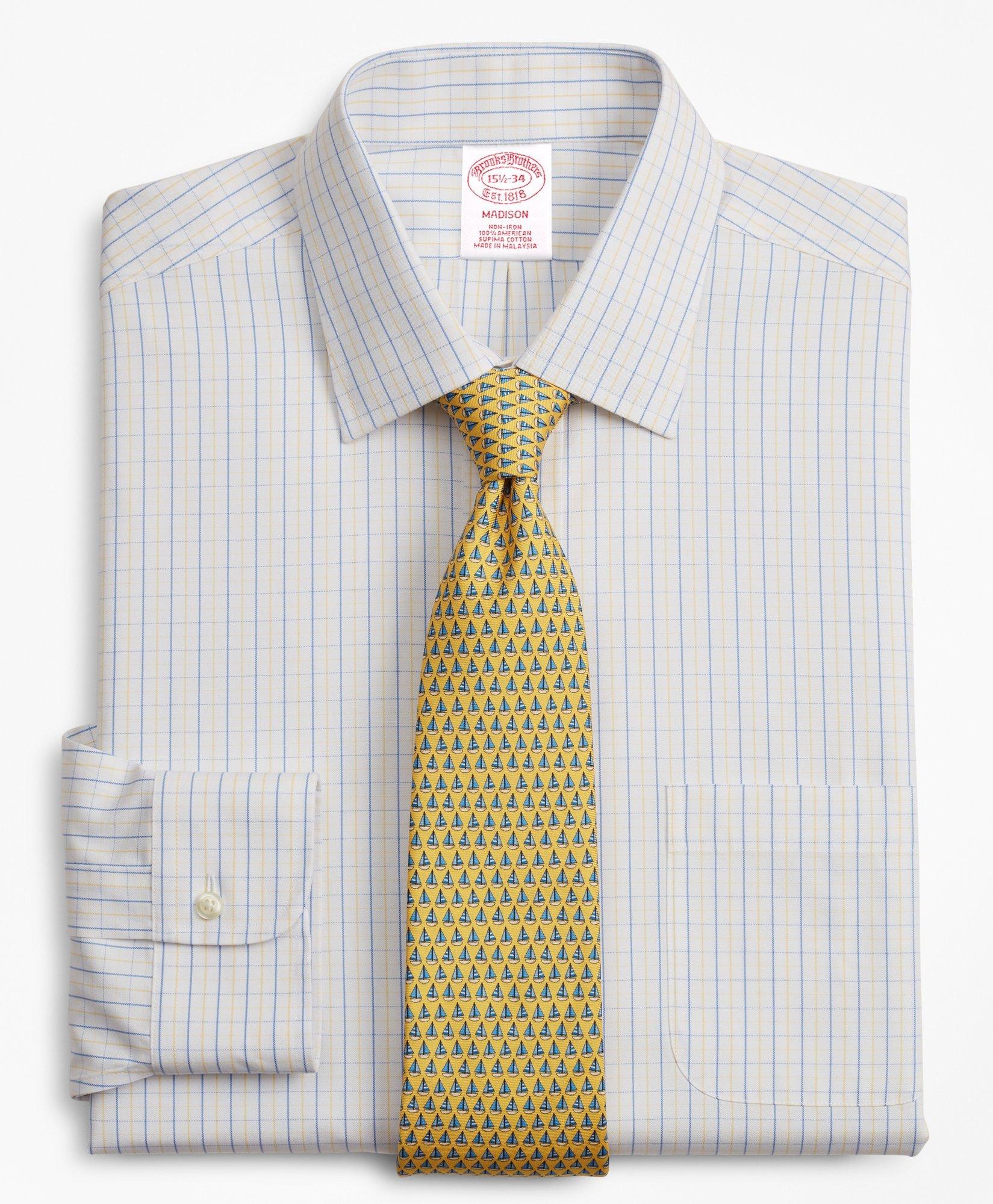 Madison Relaxed-Fit Dress Shirt, Non-Iron Grid Check