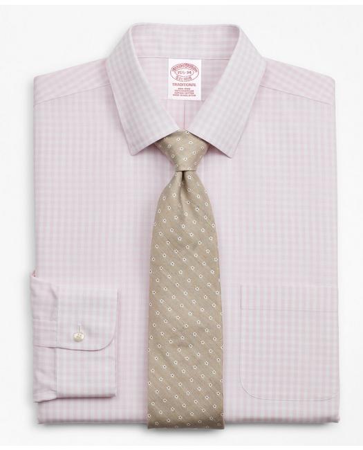 Brooks Brothers Traditional Extra-relaxed-fit Dress Shirt, Non-iron Check | Pink | Size 15 33