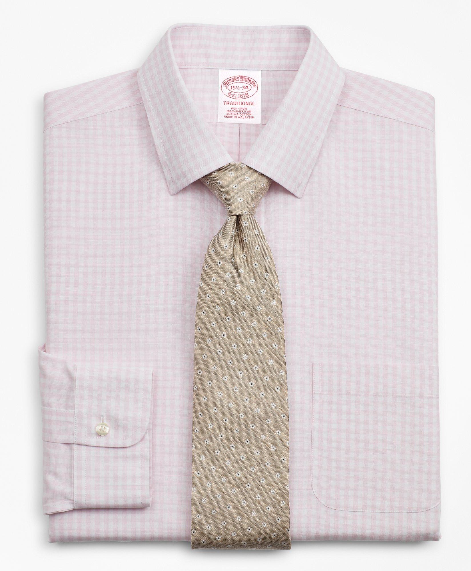 Brooks Brothers Traditional Extra-relaxed-fit Dress Shirt, Non-iron Check | Pink | Size 15 33
