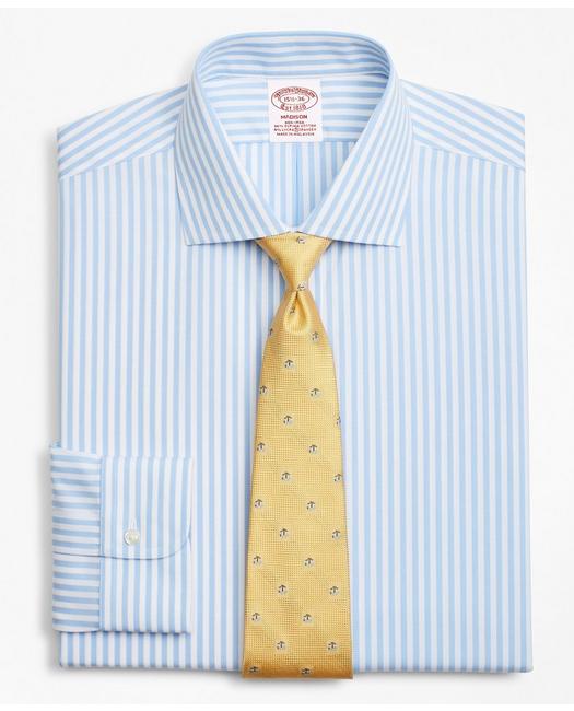 Brooks Brothers Stretch Madison Relaxed-fit Dress Shirt, Non-iron Bengal Stripe | Blue | Size 14½ 34