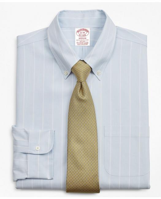 Brooks Brothers Stretch Madison Relaxed-fit Dress Shirt, Non-iron Pinstripe | Blue | Size 14½ 34