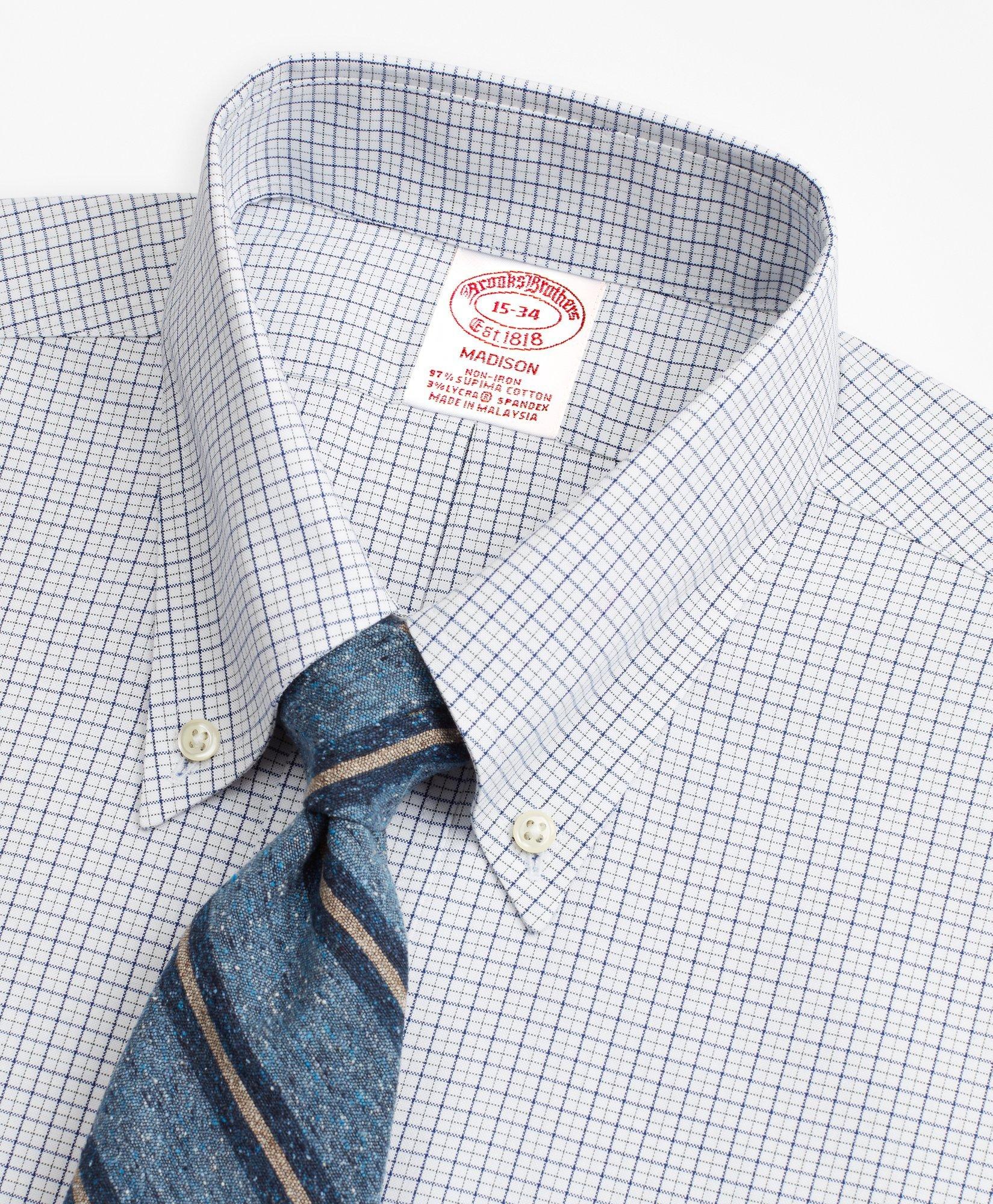 Stretch Madison Relaxed-Fit Dress Shirt, Non-Iron Grid Check
