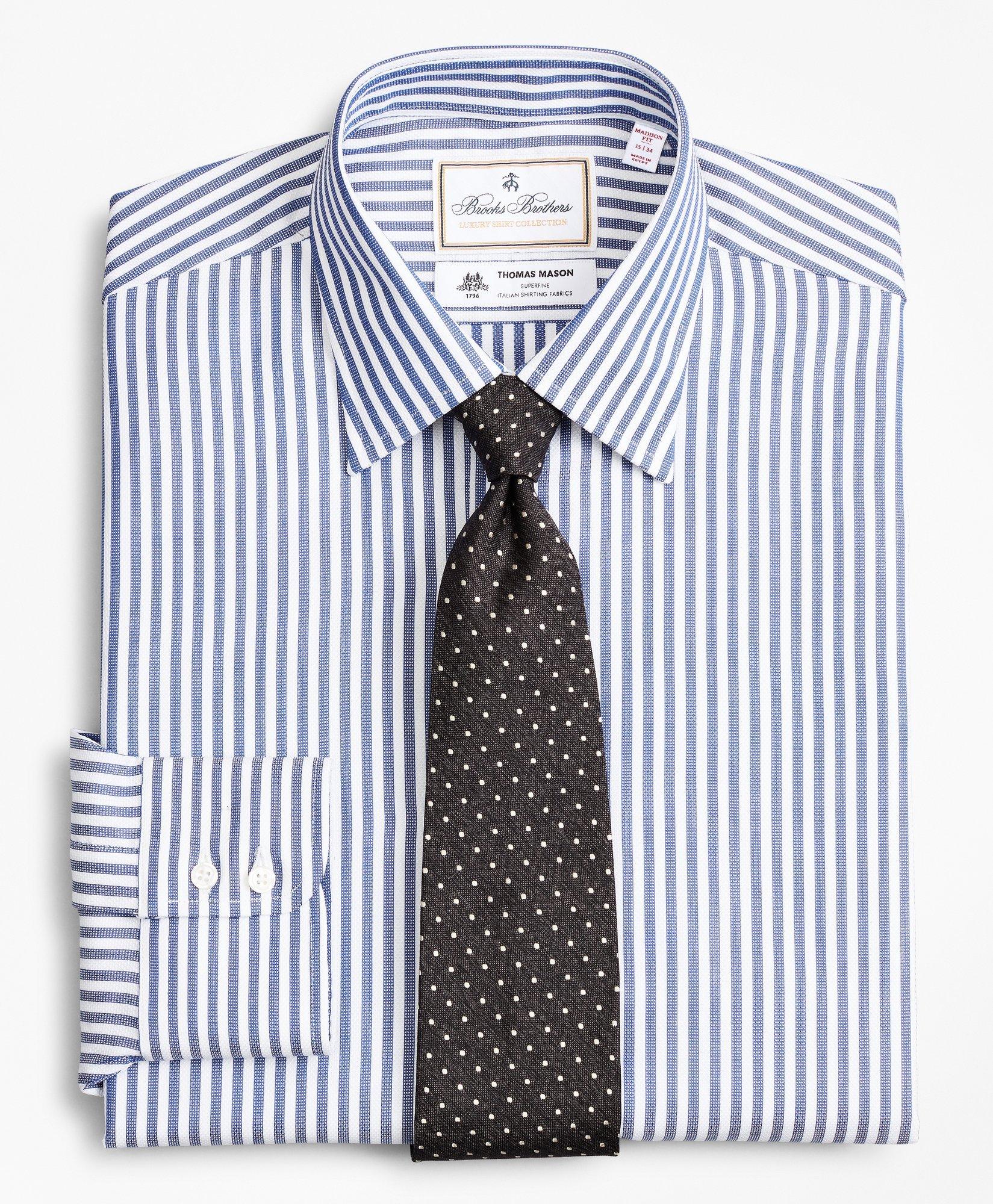 Brooks Brothers Luxury Collection Madison Relaxed-fit Dress Shirt, Franklin Spread Collar Bengal Stripe | Blue | Siz