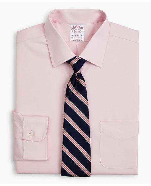 Brooks Brothers Stretch Madison Relaxed-fit Dress Shirt, Non-iron Pinpoint Ainsley Collar | Pink | Size 17 34