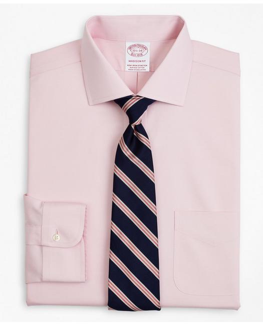 Brooks Brothers Stretch Madison Relaxed-fit Dress Shirt, Non-iron Pinpoint English Collar | Pink | Size 14½ 32