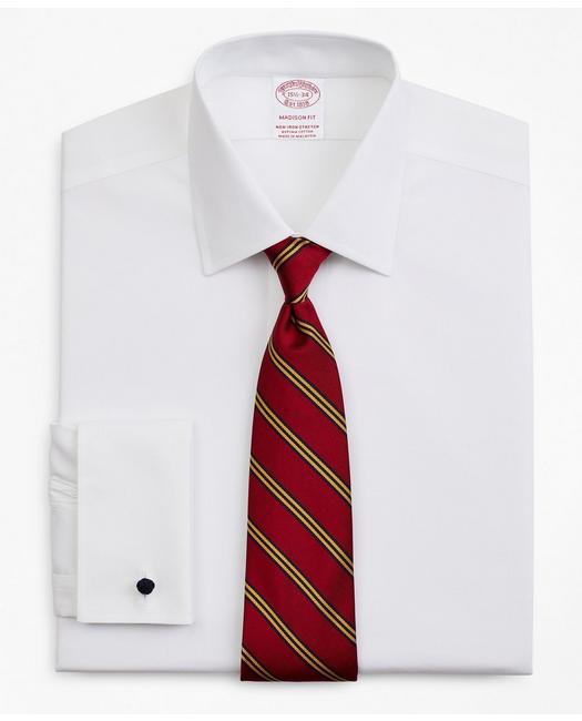 Brooks Brothers Stretch Madison Relaxed-fit Dress Shirt, Non-iron Pinpoint Ainsley Collar French Cuff | White | Size