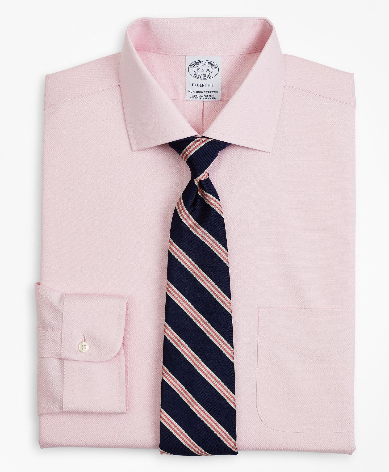 Brooks Brothers Stretch Regent Regular-fit Dress Shirt, Non-iron Pinpoint English Collar | Pink | Size 14½ 34