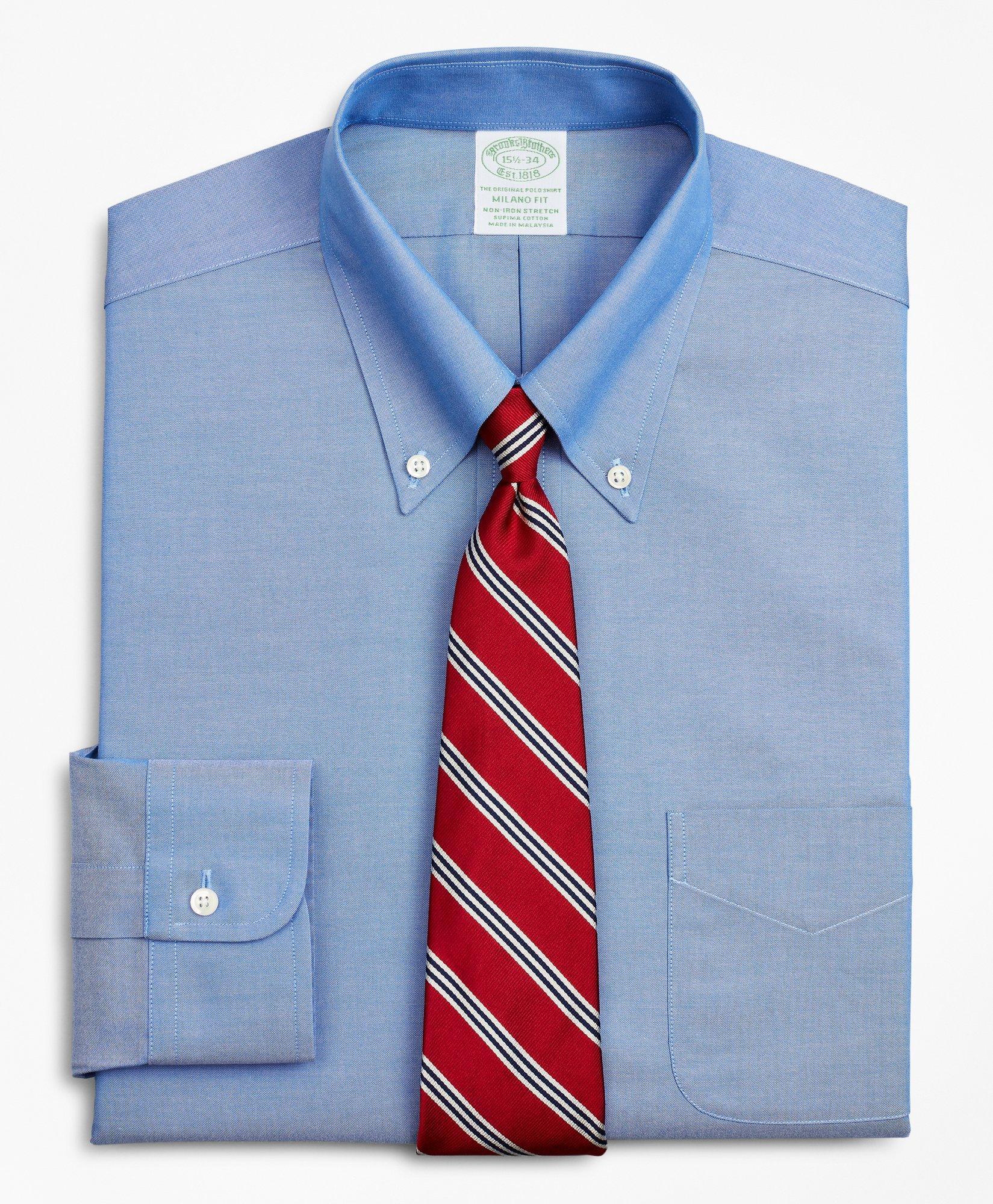 Brooks Brothers Stretch Regent Regular-fit Dress Shirt, Non-iron Pinpoint Button-down Collar | Blue | Size 16 36 In Blue