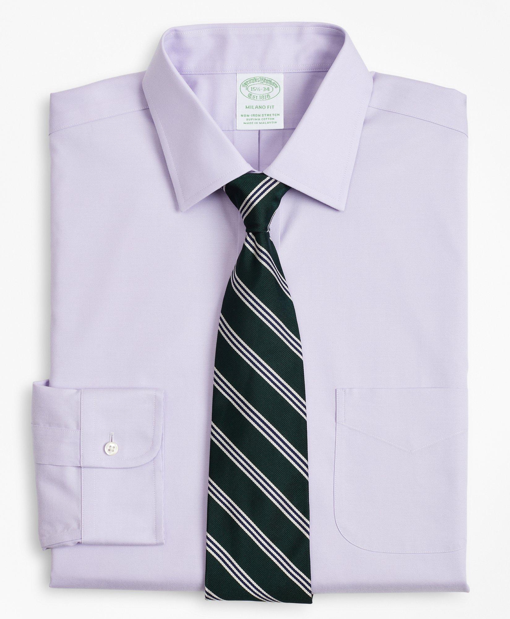 Brooks Brothers Stretch Milano Slim-fit Dress Shirt, Non-iron Pinpoint Ainsley Collar | Lavender | Size 16½ 36