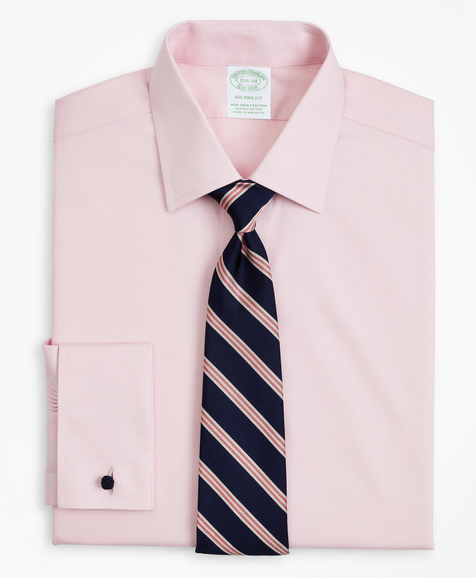 Brooks Brothers Stretch Milano Slim Fit Dress Shirt, Non-iron Pinpoint Ainsley Collar French Cuff | Pink | Size 16 3