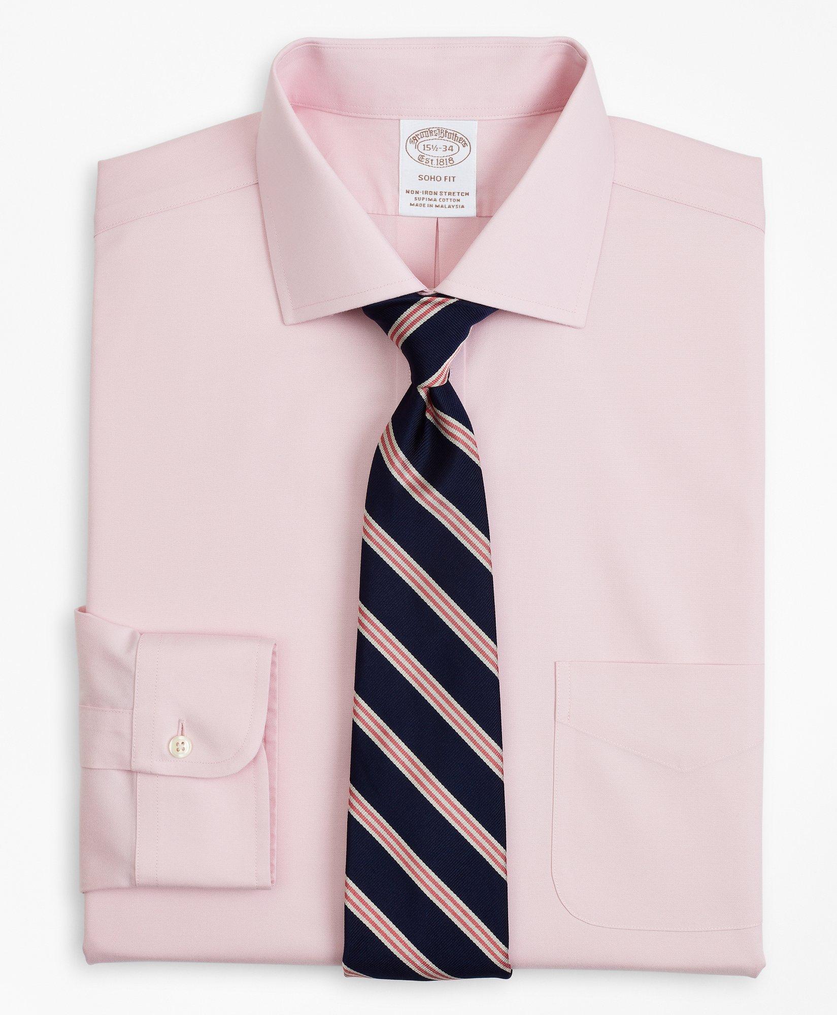 Brooks Brothers Stretch Soho Extra-slim-fit Dress Shirt, Non-iron Pinpoint English Collar | Pink | Size 17 37