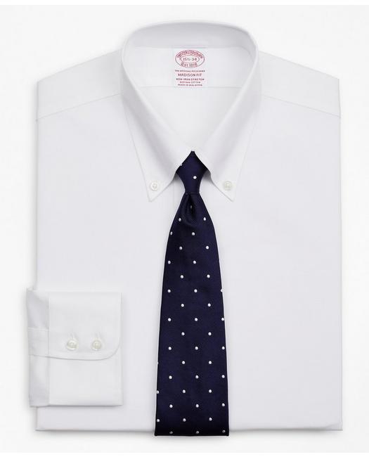 Brooks Brothers Stretch Madison Relaxed-fit Dress Shirt, Non-iron Twill Button-down Collar | White | Size 17 36