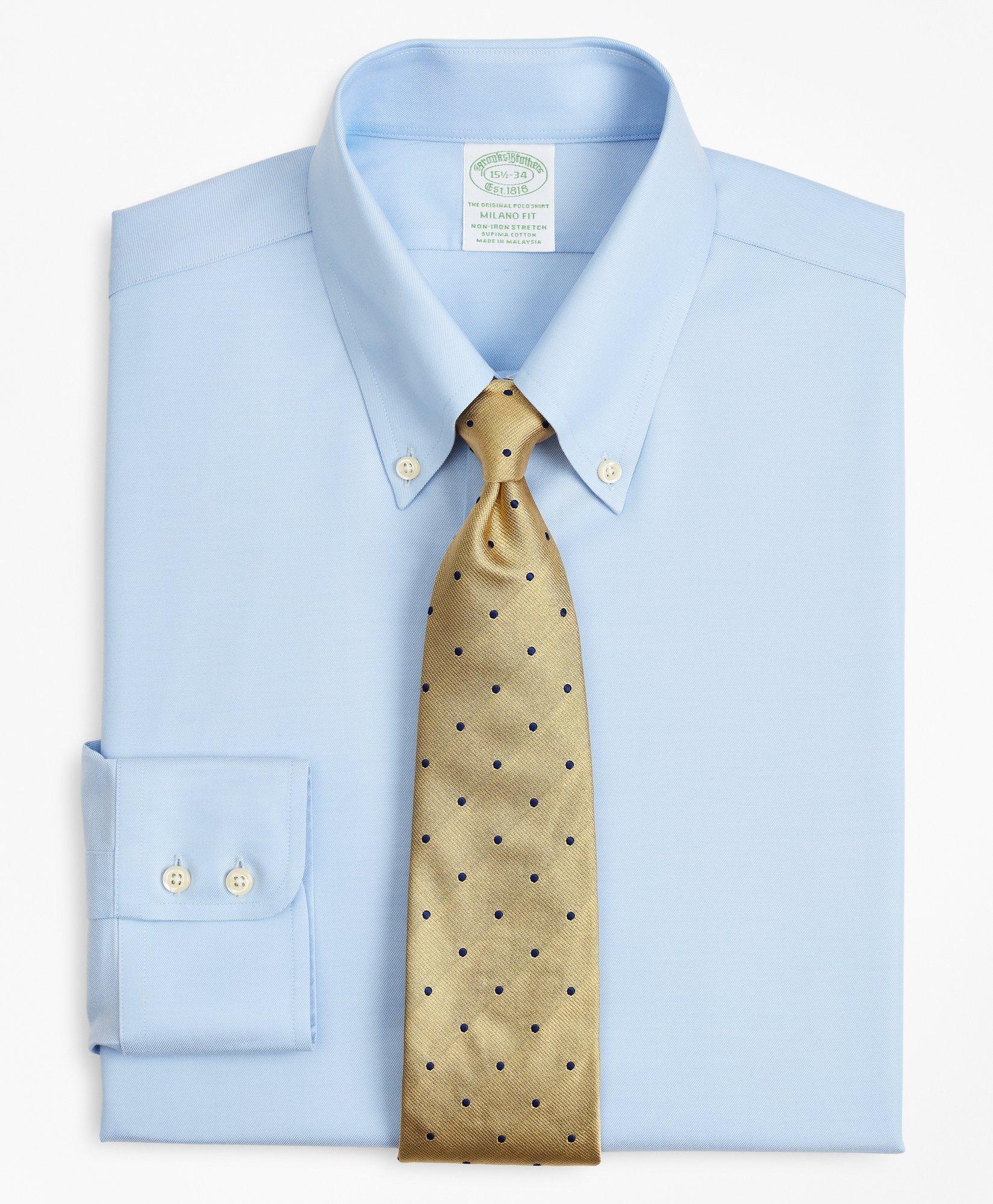 Brooks Brothers Stretch Milano Slim-fit Dress Shirt, Non-iron Twill Button-down Collar | Light Blue | Size 14½ 33