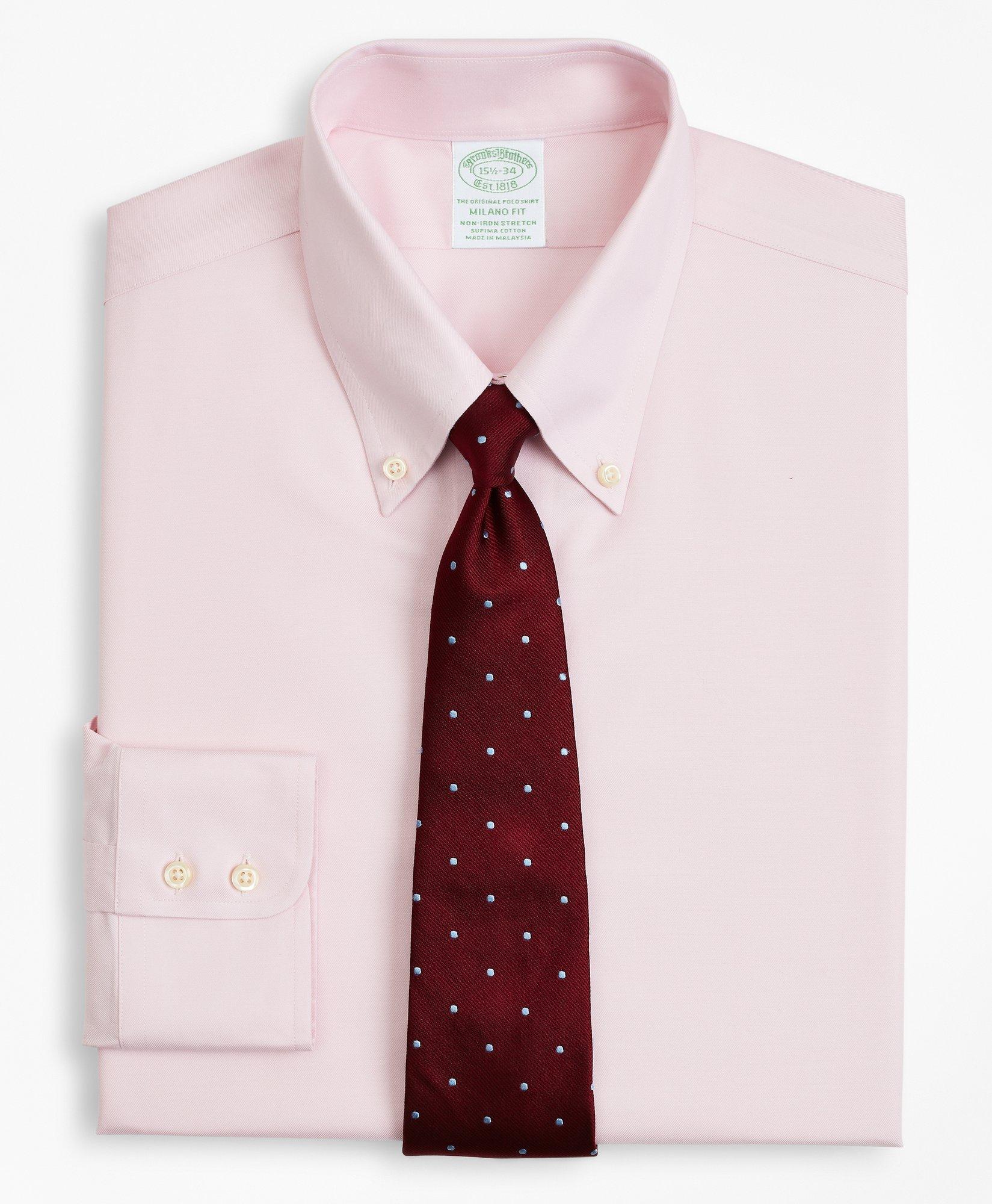 Brooks Brothers Stretch Milano Slim-fit Dress Shirt, Non-iron Twill Button-down Collar | Pink | Size 16 34