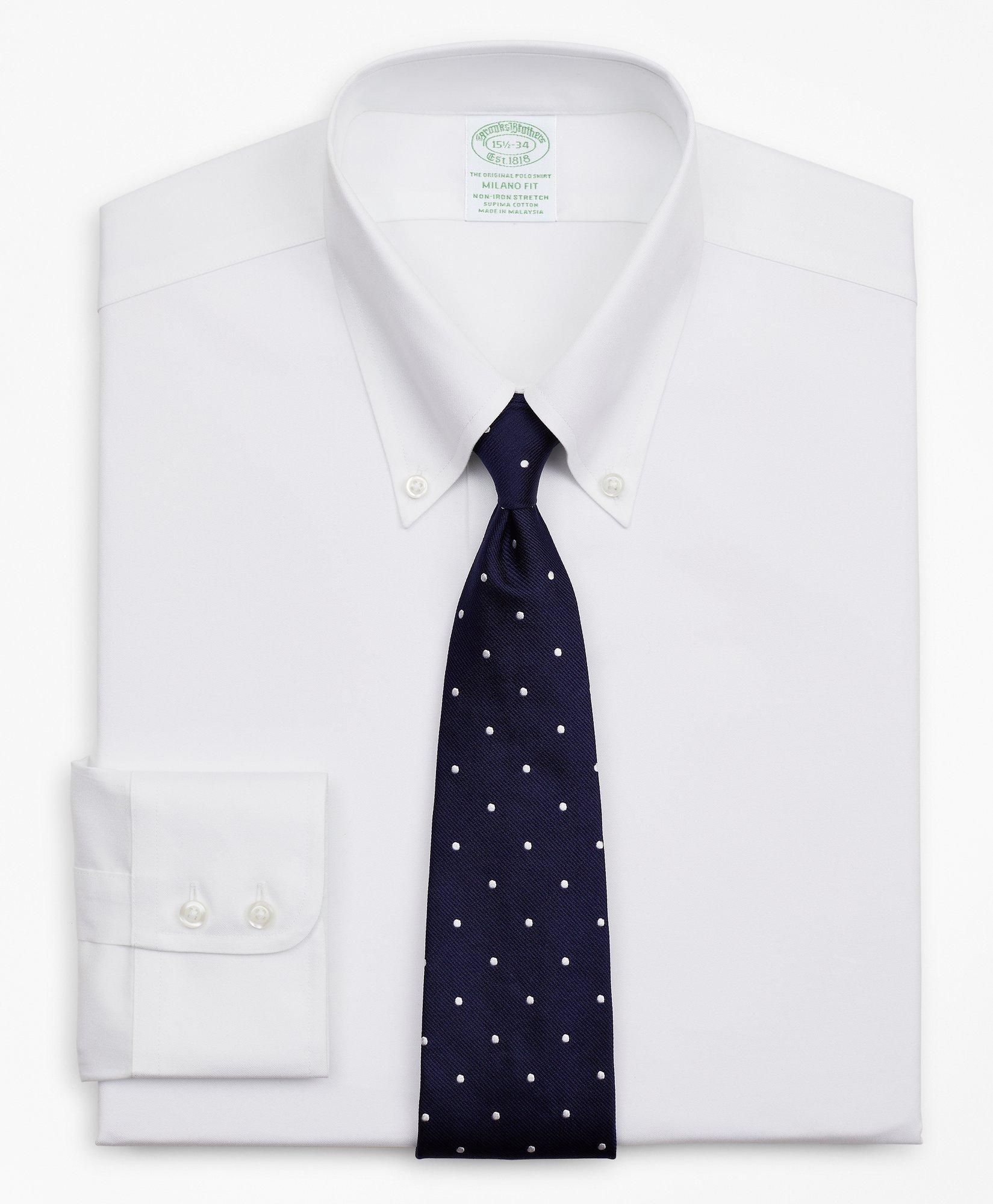 Brooks Brothers Stretch Milano Slim-fit Dress Shirt, Non-iron Twill Button-down Collar | White | Size 15½ 34