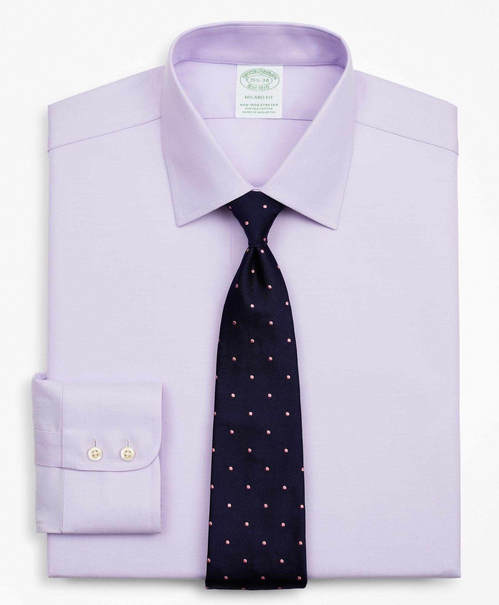 Brooks Brothers Stretch Milano Slim-fit Dress Shirt, Non-iron Twill Ainsley Collar | Lavender | Size 15 34