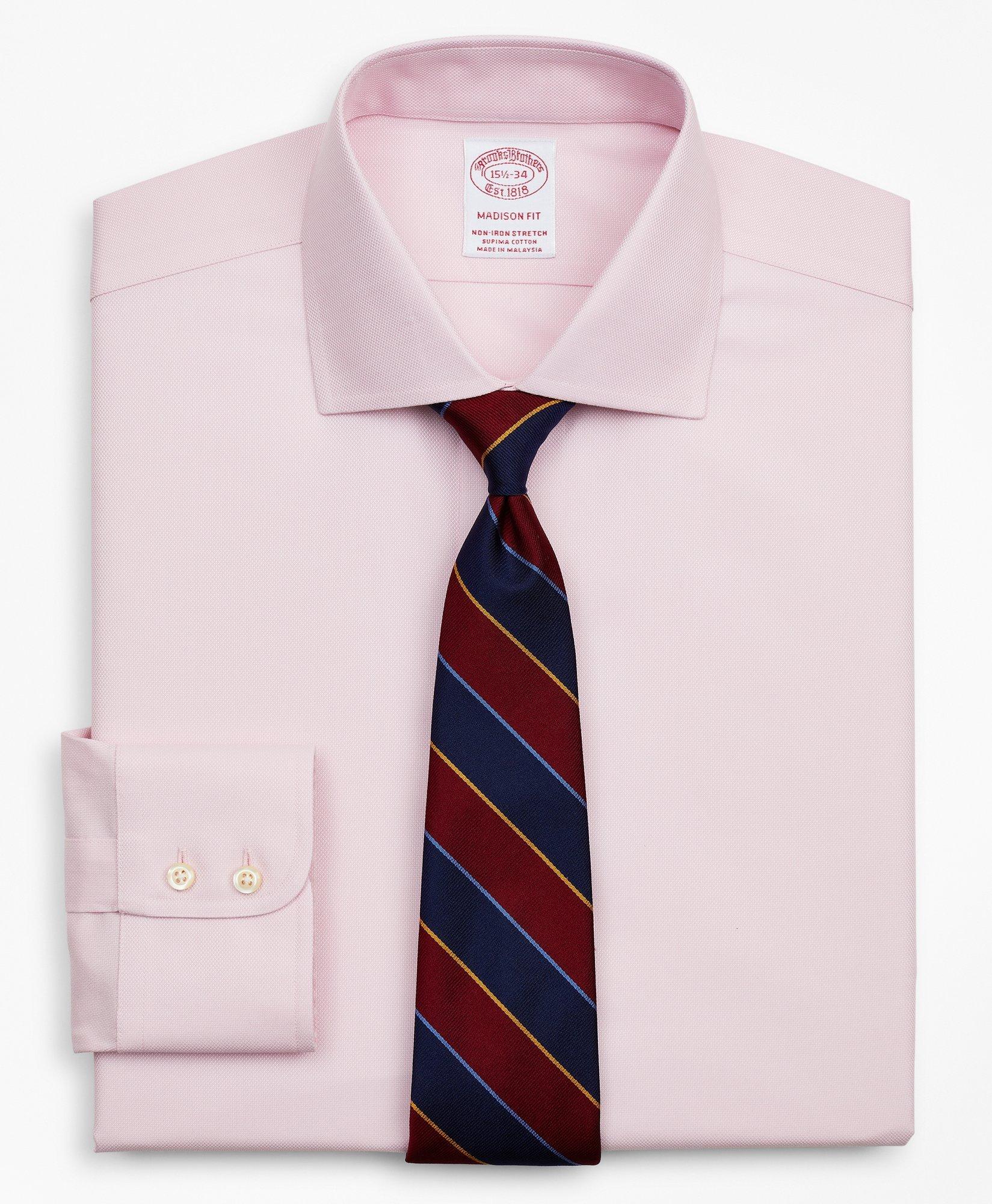 Brooks Brothers Stretch Madison Relaxed-fit Dress Shirt, Non-iron Royal Oxford English Collar | Pink | Size 15 34