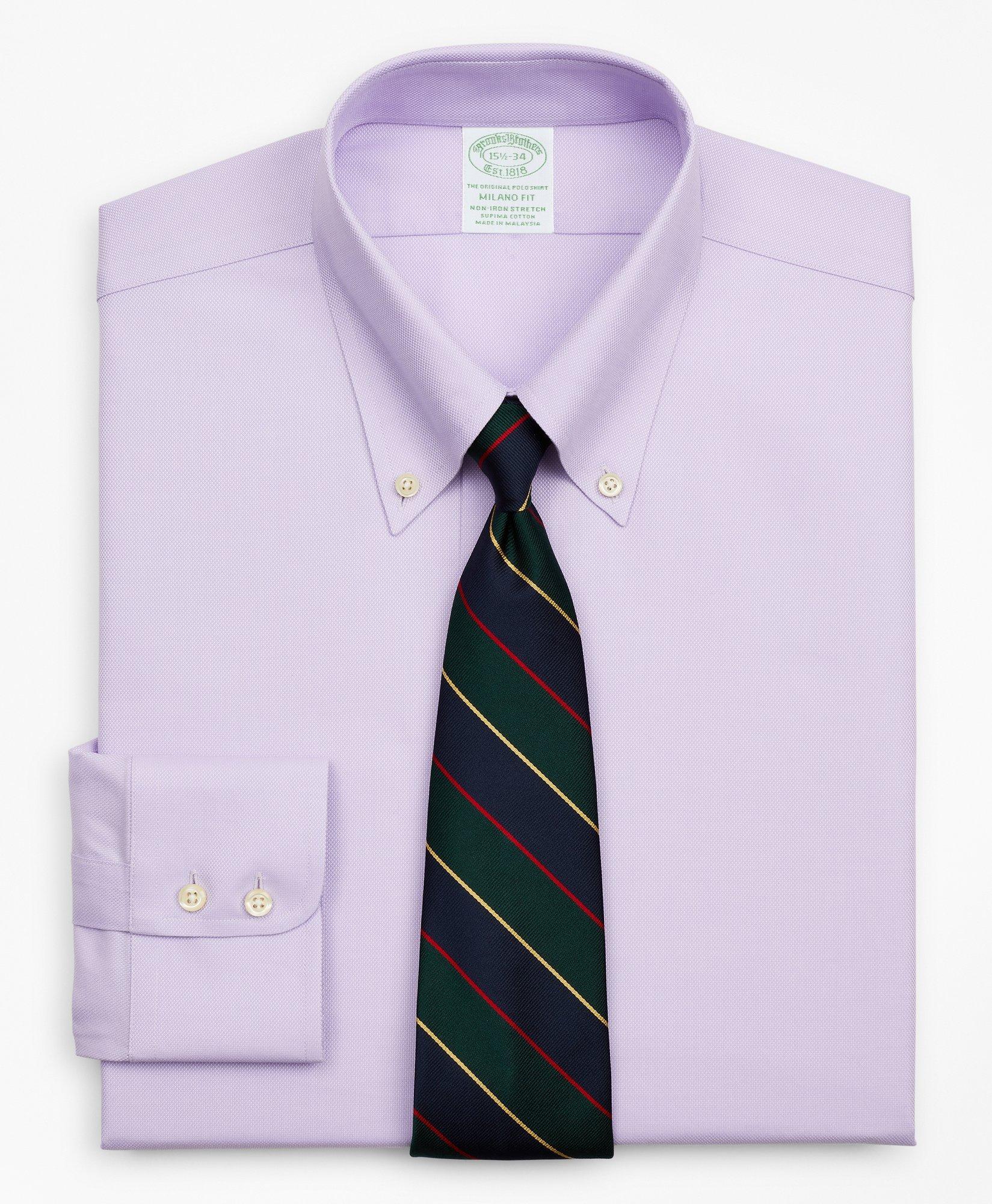 Brooks Brothers Stretch Milano Slim-fit Dress Shirt, Non-iron Royal Oxford Button-down Collar | Lavender | Size 14½