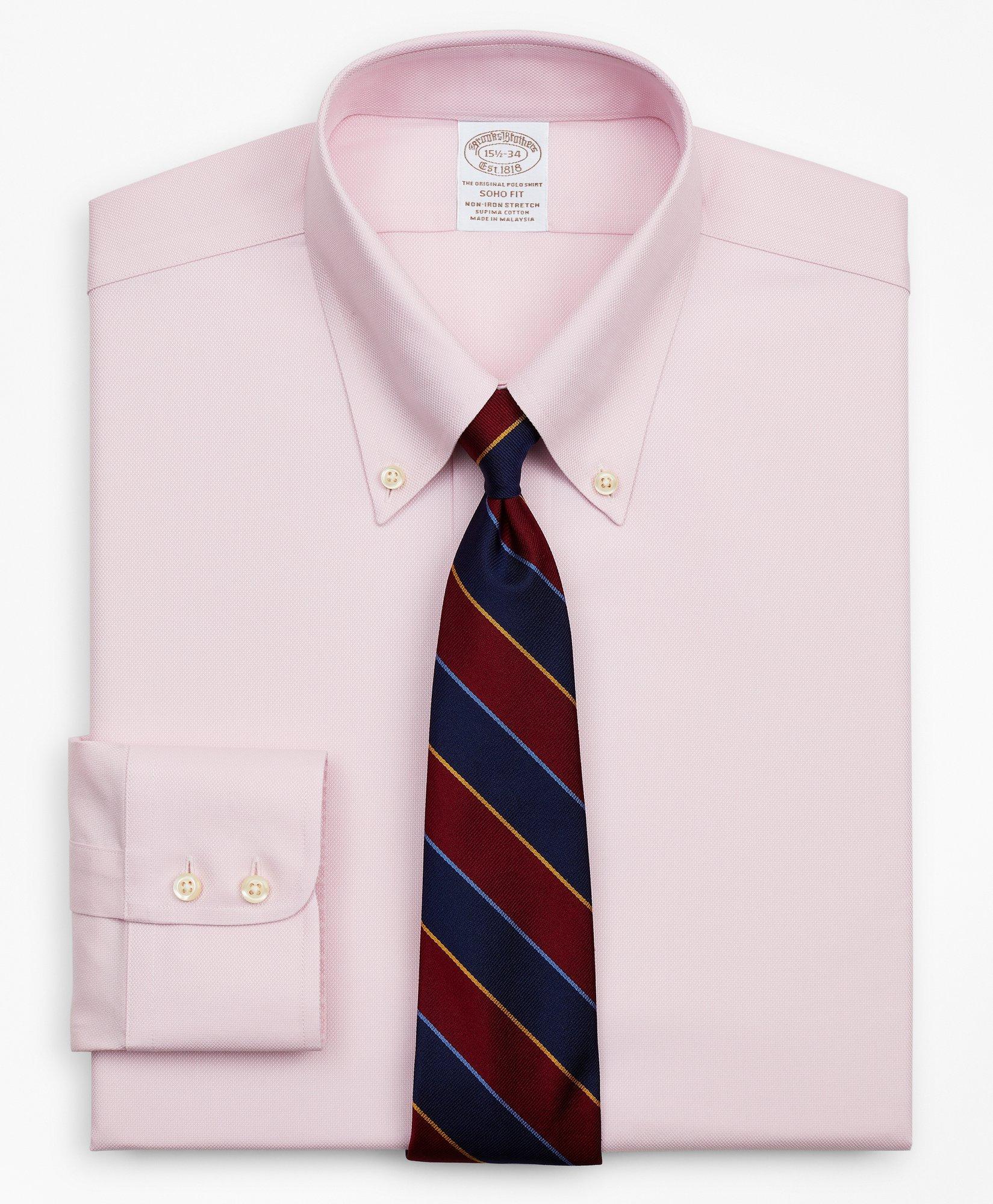 Brooks Brothers Stretch Soho Extra-slim-fit Dress Shirt, Non-iron Royal Oxford Button-down Collar | Pink | Size 16½