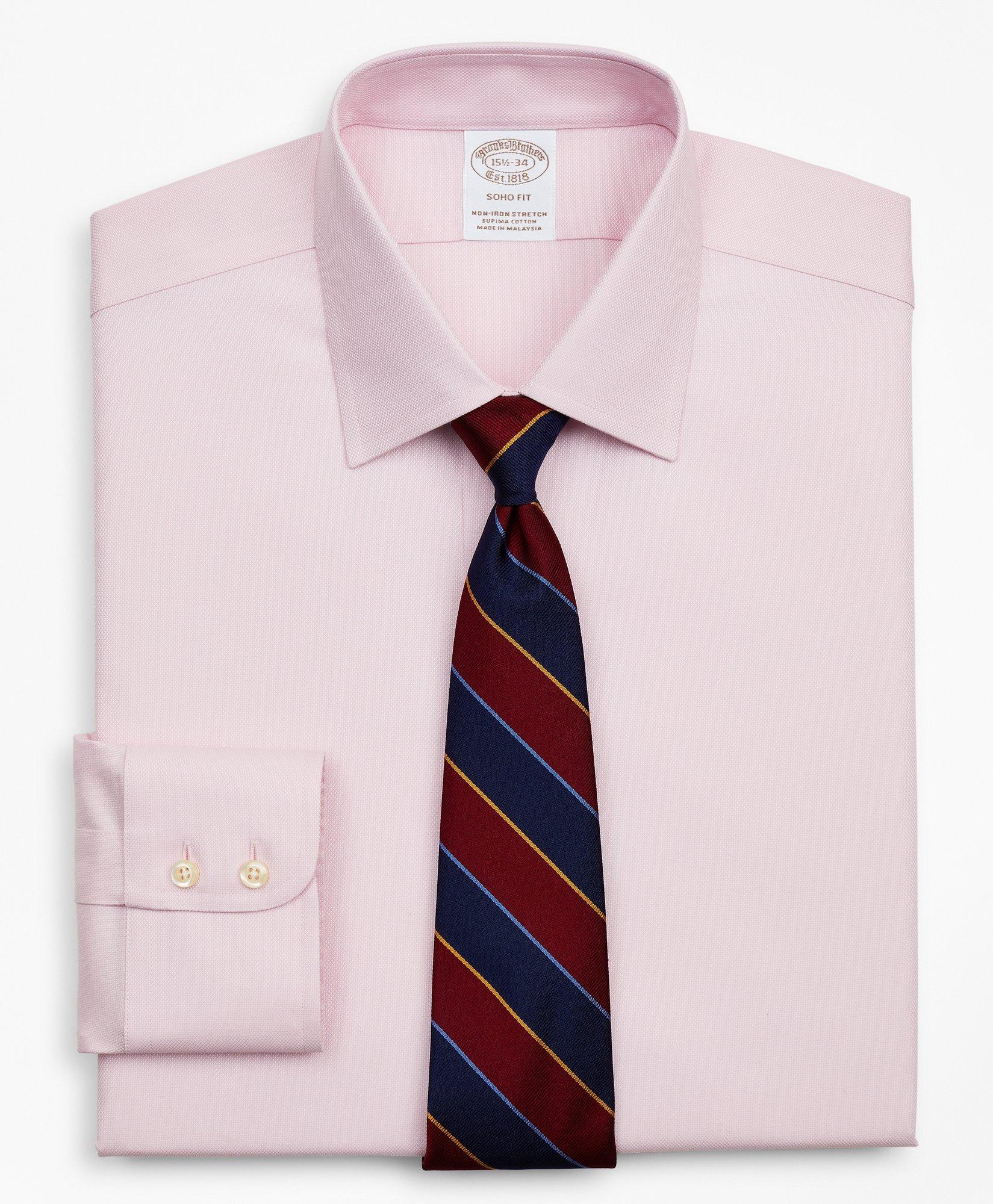 Brooks Brothers Stretch Soho Extra-slim-fit Dress Shirt, Non-iron Royal Oxford Ainsley Collar | Pink | Size 16 36