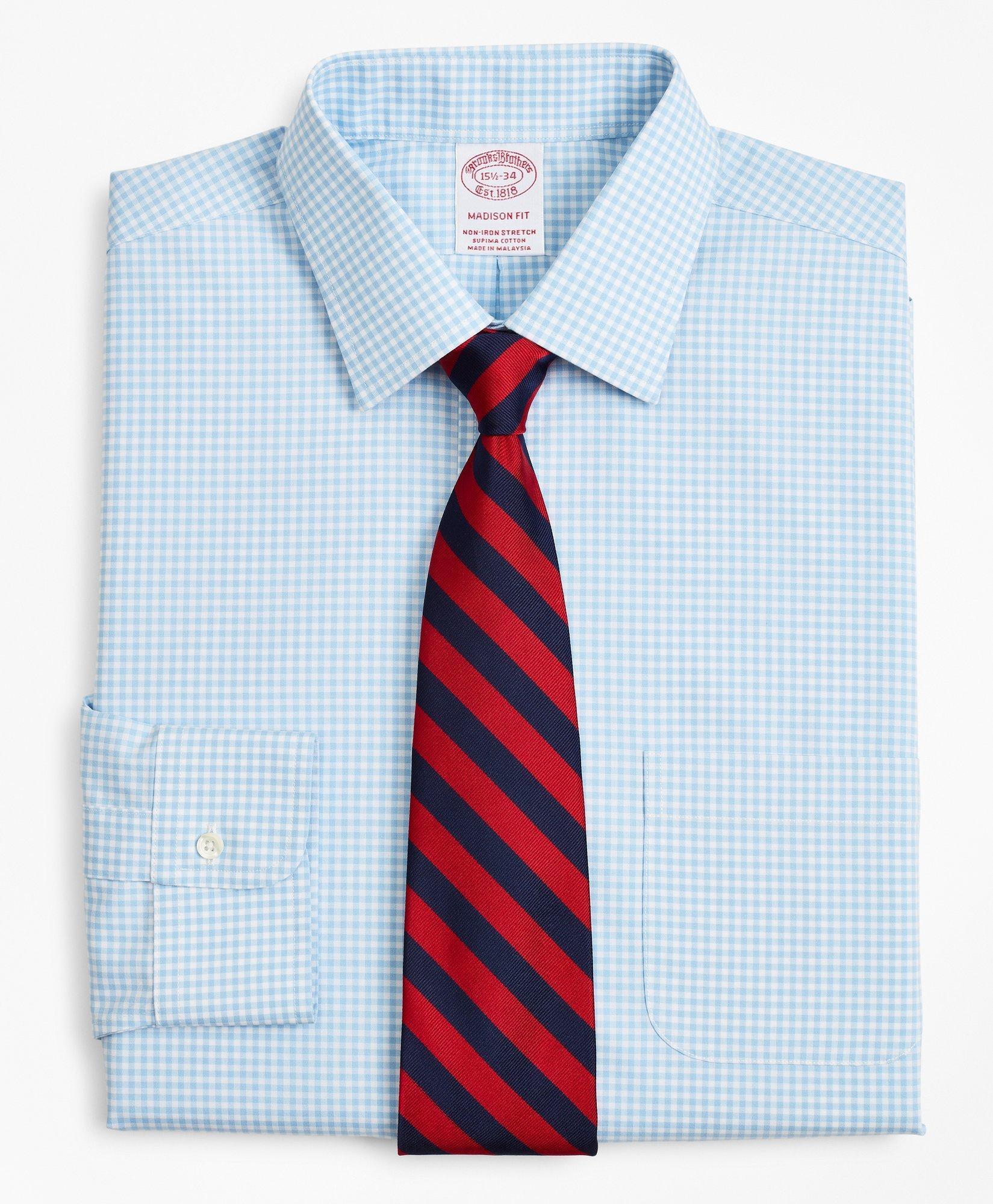 Stretch Madison Relaxed-Fit Dress Shirt, Non-Iron Poplin Ainsley Collar Gingham