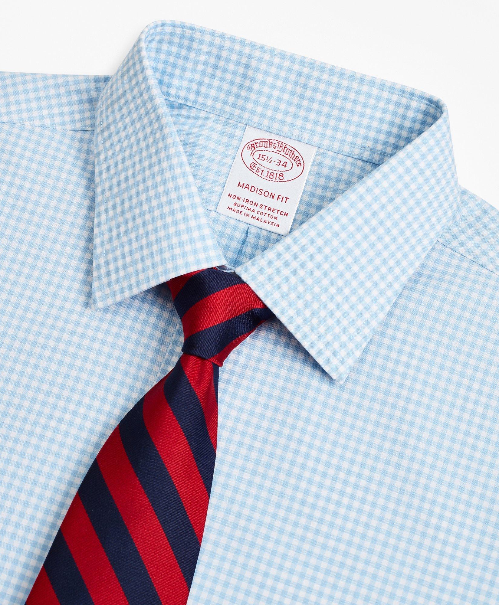Stretch Madison Relaxed-Fit Dress Shirt, Non-Iron Poplin Ainsley Collar Gingham