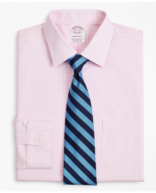 Brooks Brothers Stretch Madison Relaxed-fit Dress Shirt, Non-iron Poplin Ainsley Collar Gingham | Pink | Size 15 34