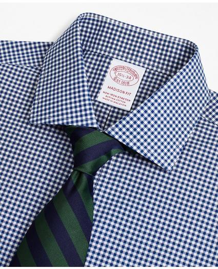 Stretch Madison Relaxed-Fit Dress Shirt, Non-Iron Poplin English Collar Gingham