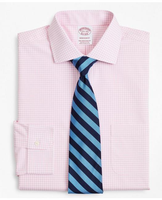 Brooks Brothers Stretch Madison Relaxed-fit Dress Shirt, Non-iron Poplin English Collar Gingham | Pink | Size 16 36