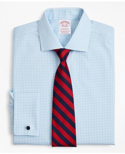 Stretch Madison Relaxed-Fit Dress Shirt, Non-Iron Poplin English Collar French Cuff Gingham