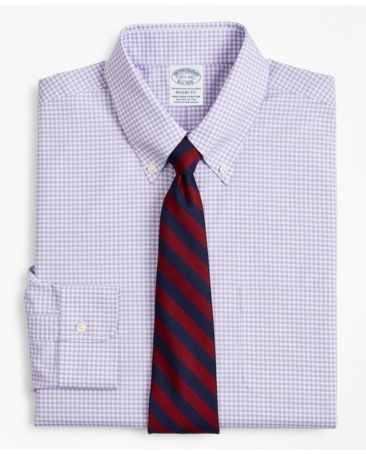 Brooks Brothers Stretch Regent Regular-fit Dress Shirt, Non-iron Poplin Button-down Collar Gingham | Lavender | Size