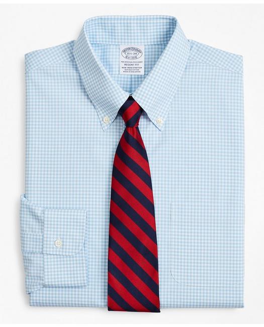 Brooks Brothers Stretch Regent Regular-fit Dress Shirt, Non-iron Poplin Button-down Collar Gingham | Light Blue | Si