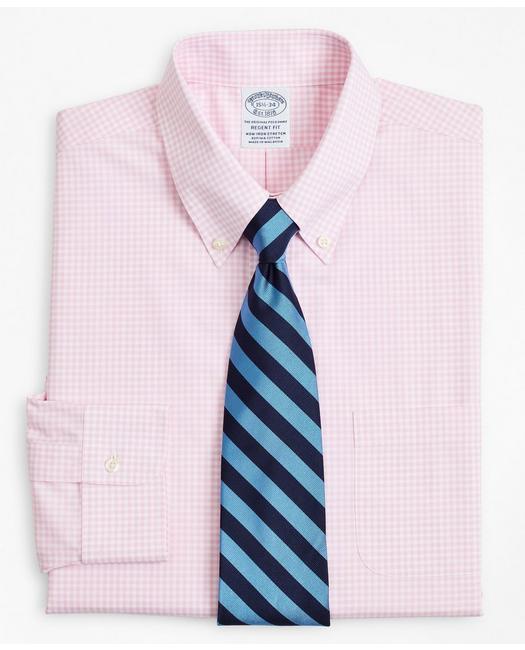 Brooks Brothers Stretch Regent Regular-fit Dress Shirt, Non-iron Poplin Button-down Collar Gingham | Pink | Size 14½