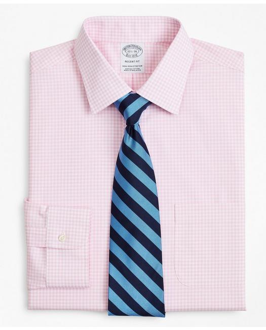 Brooks Brothers Stretch Regent Regular-fit Dress Shirt, Non-iron Poplin Ainsley Collar Gingham | Pink | Size 14½ 34