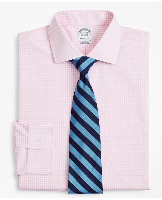 Brooks Brothers Stretch Regent Regular-fit Dress Shirt, Non-iron Poplin English Collar Gingham | Pink | Size 15½ 36