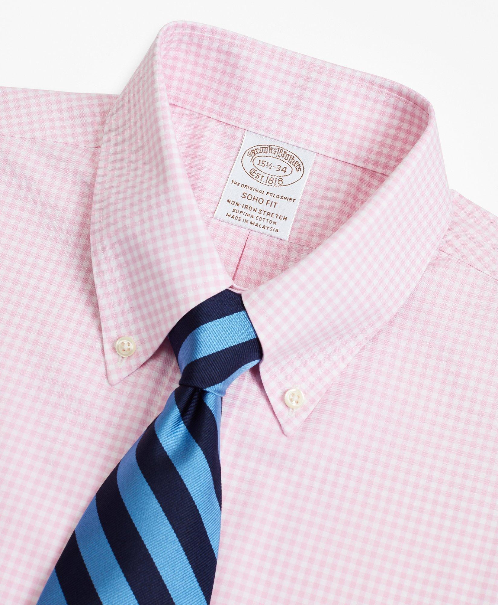 Stretch Soho Extra-Slim-Fit Dress Shirt, Non-Iron Poplin Button-Down Collar Gingham