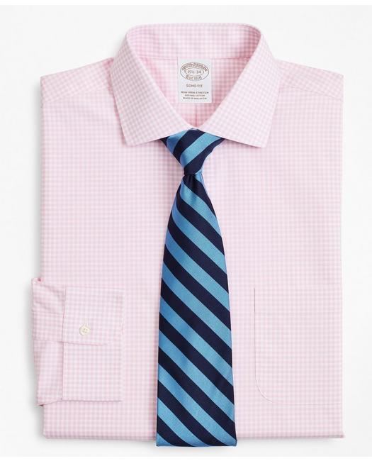 Brooks Brothers Stretch Soho Extra-slim-fit Dress Shirt, Non-iron Poplin English Collar Gingham | Pink | Size 17 36
