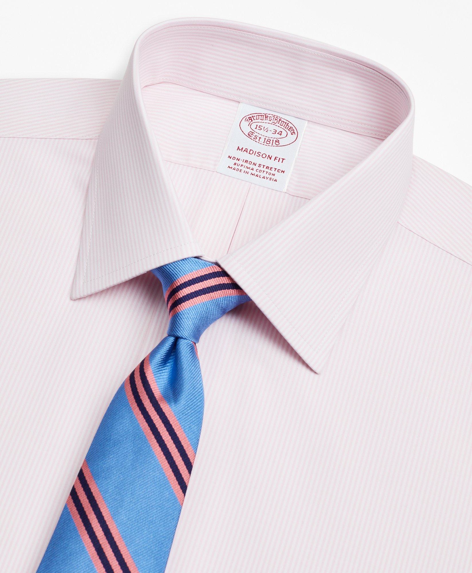 Stretch Madison Relaxed-Fit Dress Shirt, Non-Iron Poplin Ainsley Collar Fine Stripe