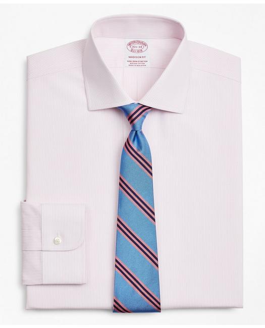 Brooks Brothers Stretch Madison Relaxed-fit Dress Shirt, Non-iron Poplin English Collar Fine Stripe | Pink | Size 15
