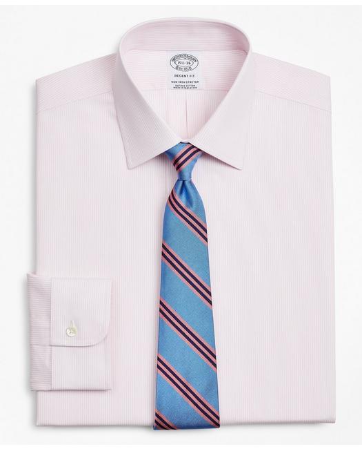 Brooks Brothers Stretch Regent Regular-fit Dress Shirt, Non-iron Poplin Ainsley Collar Fine Stripe | Pink | Size 18