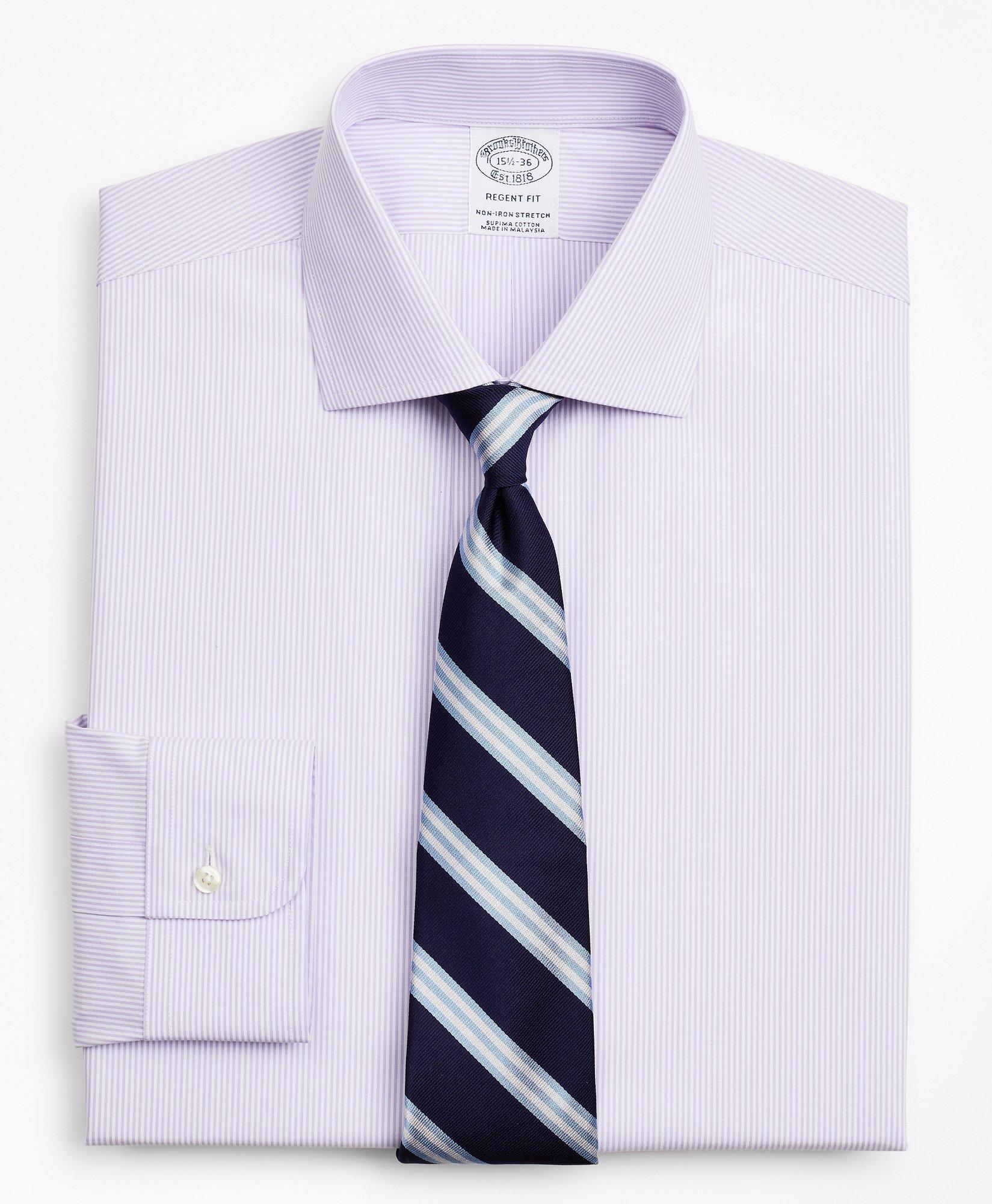 Brooks Brothers Stretch Regent Regular-fit Dress Shirt, Non-iron Poplin English Collar Fine Stripe | Lavender | Size